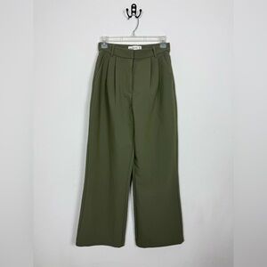 Abercrombie & Fitch Curve Love A&F Sloane Tailored Wide Leg Pant Green 25/0Short